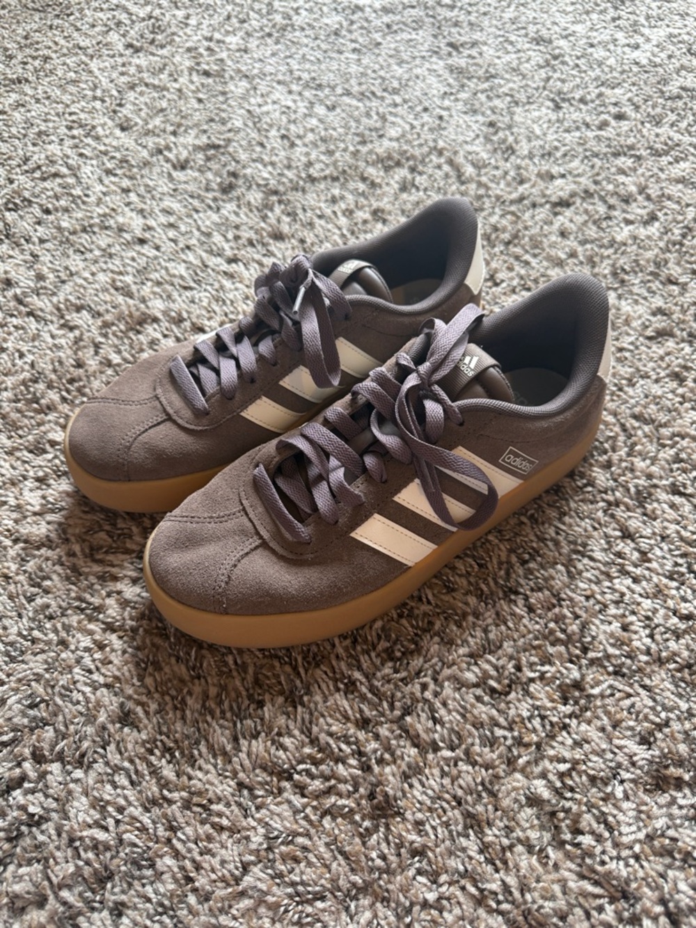 adidas Women’s Suede Athletic Sneakers in Brown with White Stripes